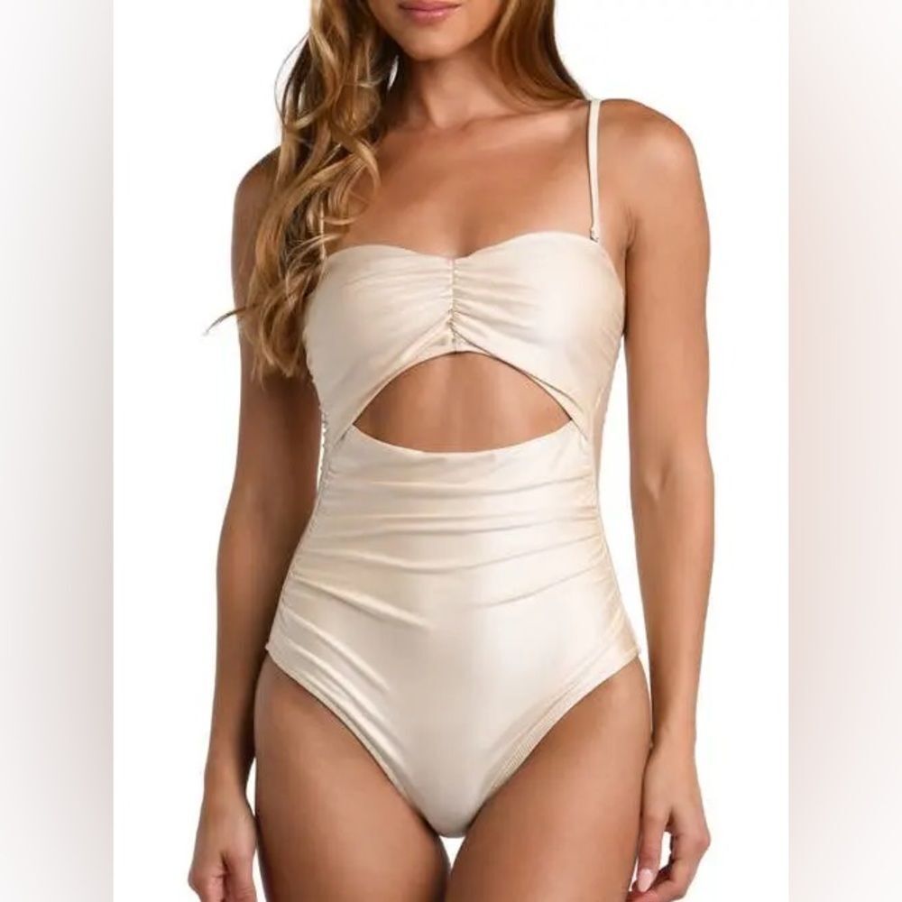 L'AGENCE Lily Cut-Out One-Piece Swimsuit in Champagne sold out online